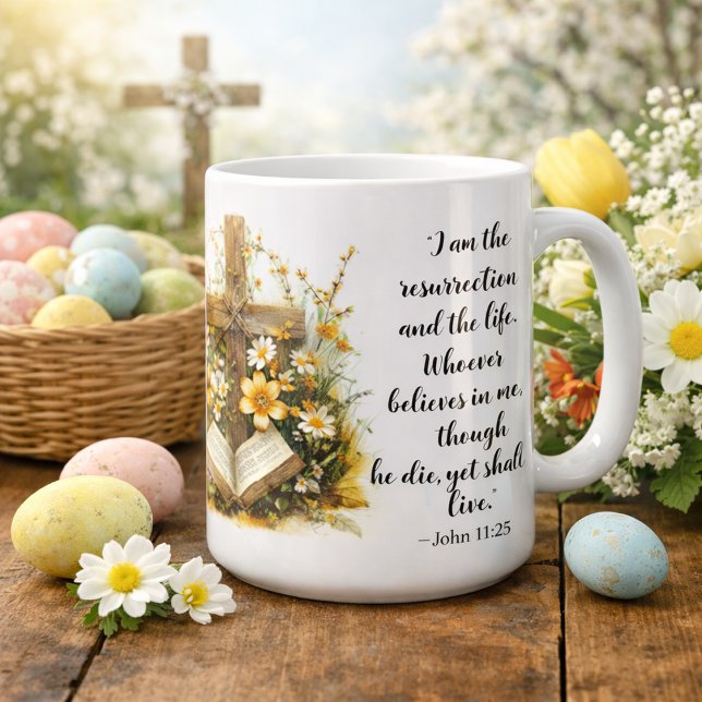John 11:25 Uppståndelse Bibelvers Konst  Kaffemugg (Skapare uppladdad)