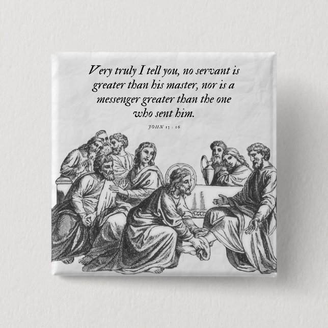 John 13:16 Jesus och 12 Disciples Christian Bible Knapp (Framsida)