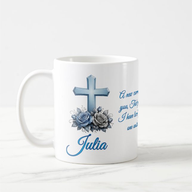 John 13:34 Personlig Ros kaffemugg (Vänster)