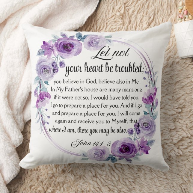 John 14:1-3 Bible Verse Lila Blommigt Kudde (Filt)