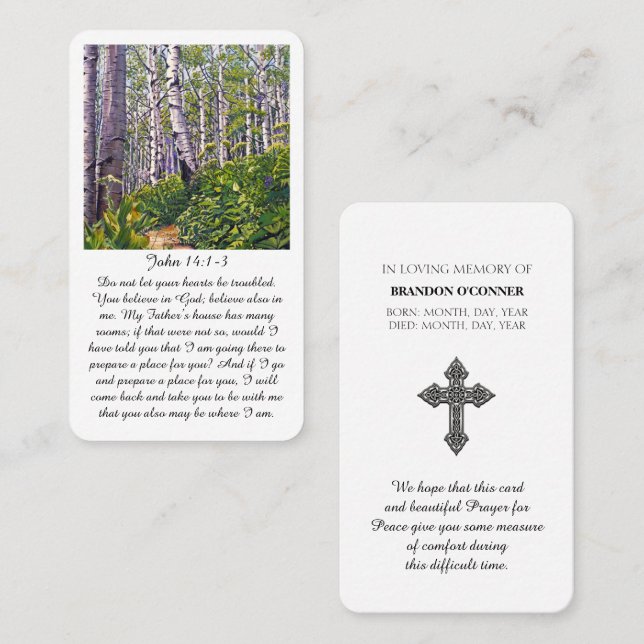 John 14:1-3 Funeral Sympathy Card Visitkort (Fram/baksida)
