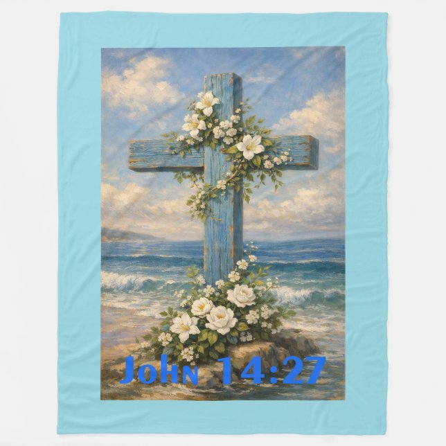 John 14:27 Beach Cross Throw Pillow Fleecefilt (Framsidan)