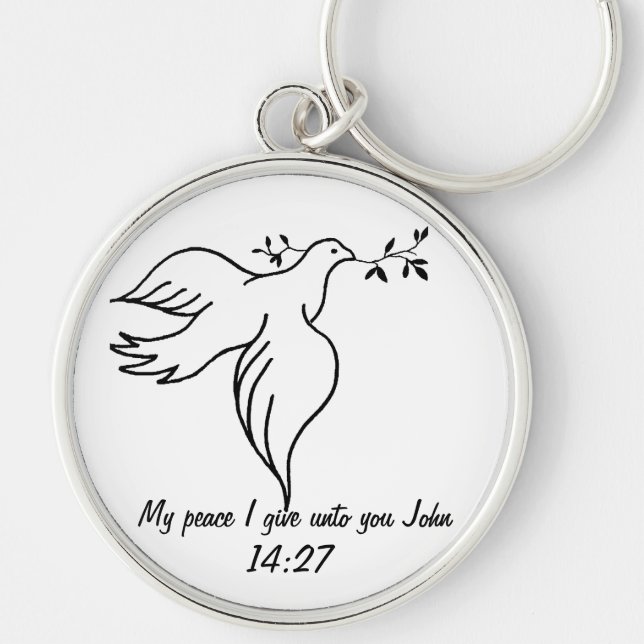 John 14:27 Bible verse Religion Christianity Dove Rund Silverfärgad Nyckelring (Framsidan)