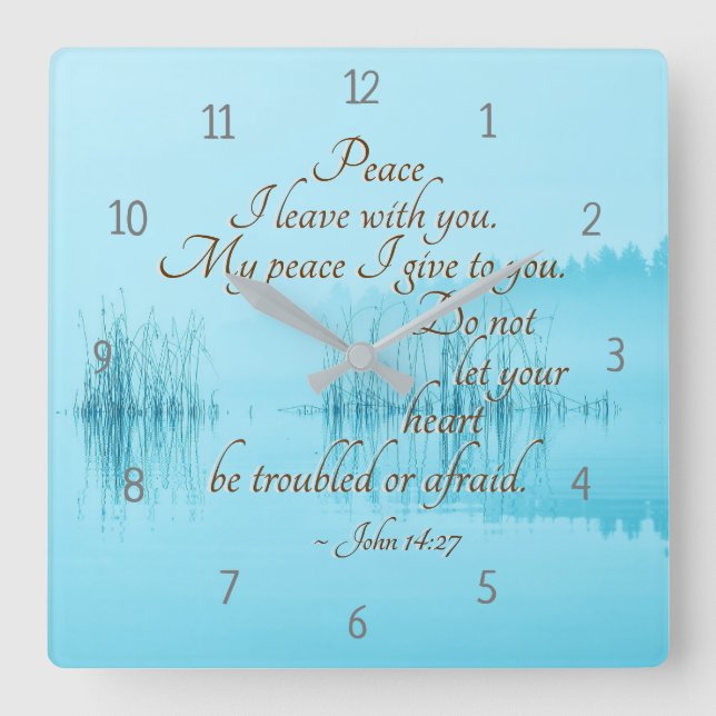 John 14:27 "Peace I lämnar med dig", Bible Verse Fyrkantig Klocka (Framsida)