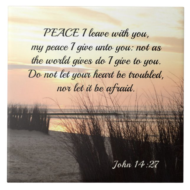 John 14:27 Peace I lämnar med dig, Ocean Sunset Kakelplatta (Framsidan)