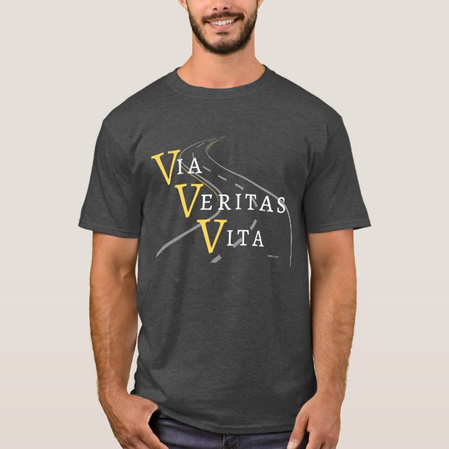 John 14:6: Latinsk skript: Via, Veritas, Vita T Shirt (Framsida)