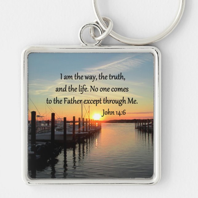 JOHN 14:6 SUNSET PHOTO DESIGN FYRKANTIG SILVERFÄRGAD NYCKELRING (Framsidan)
