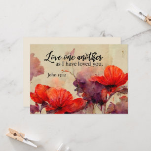 John 15:12 Kärlek bible Verse Red Blommigt Flat Ca