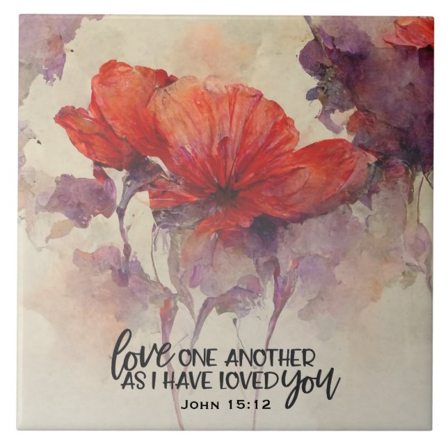 John 15:12 Kärlek One Two Bible Verse Christian Kakelplatta (Framsidan)