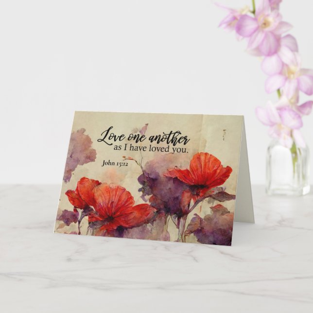 John 15:12 Kärlek One Two Bible Verse Red Blommigt Kort (Orkide)