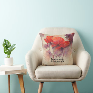 John 15:12 Kärlek One Two Bible Verse Red Blommigt Kudde