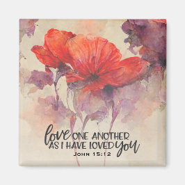 John 15:12 Kärlek One Two Bible Verse Red Blommigt Magnet