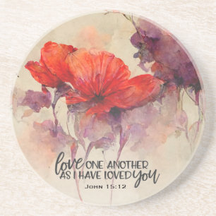 John 15:12 Kärlek One Two Bible Verse Red Blommigt Underlägg