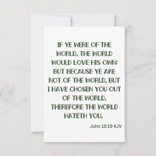 John 15:19 KJV Bible Verse Flat Greeting Card Kort (Framsida)