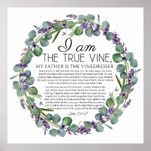 John 15:1-8 Eucalyptus Lavender Blommigt Scripture Poster