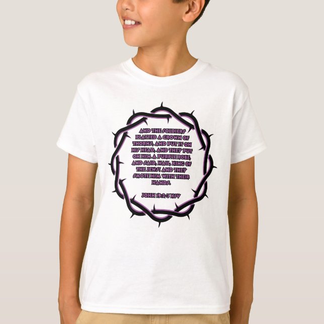 John 19:2-3 KJV Bible Verse Scripture Boy's T Shirt (Framsida)