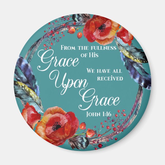 John 1:16 Grace On Grace Scripture Magnet (Framsidan)