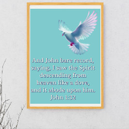 John 1:32 Fallande Dove Blue Christian Poster