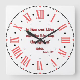 John 1:4 KJV Bible Verse II Roman Numeral Fyrkantig Klocka