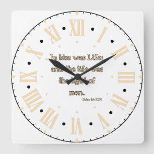 John 1:4 KJV Bible Verse Roman Numeral Fyrkantig Klocka