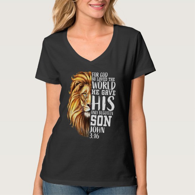 John 316 Christian Verse Lejon of Judah Kärlek Fai T Shirt (Framsida)