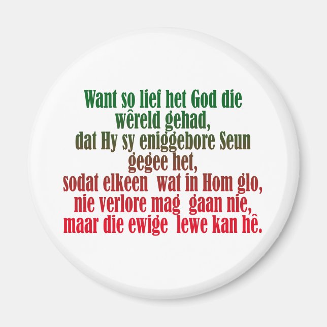 John 3:16 Afrikaans Magnet (Framsidan)