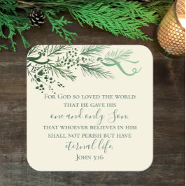 John 3:16 Anpassningsbar Bible Unique Greenery jul Fyrkantigt Klistermärke
