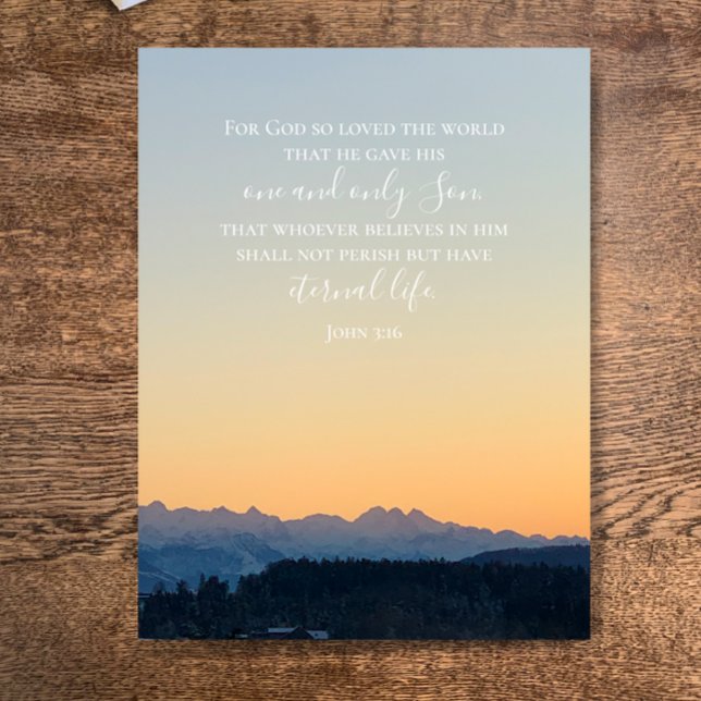 John 3:16 Anpassningsbar Text | Swiss Alpernas Ori Vykort (John 3:16 Christian Bible scripture. Custom text on original Alps sunset photograph postcard.
)