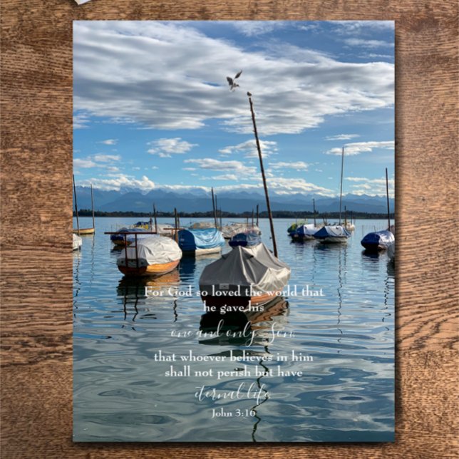 John 3:16 Anpassningsbar Text | Swiss Sjö Original Vykort (Encourage your faith with this John 3:16 custom scripture on Swiss lake Alps original photo
)