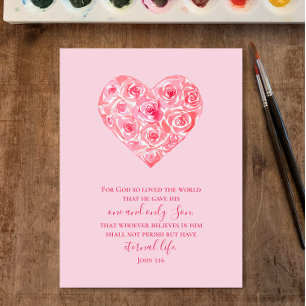 John 3:16 Anpassningsbar Text Vattencolor Heart Helg Vykort
