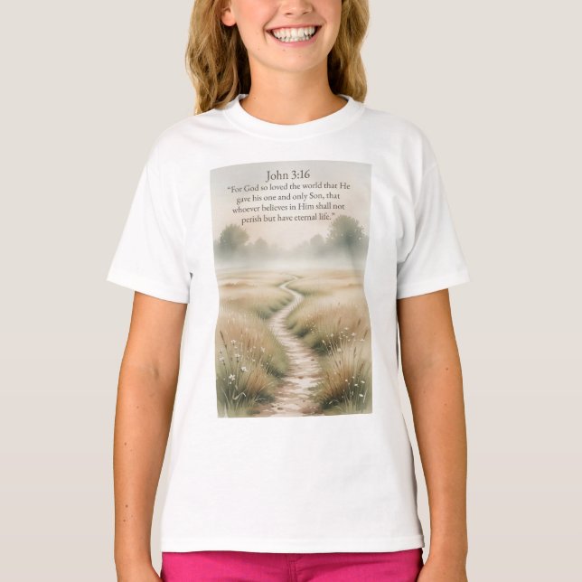 John 3:16 Bibelvers Flick T-Shirt (Framsida)