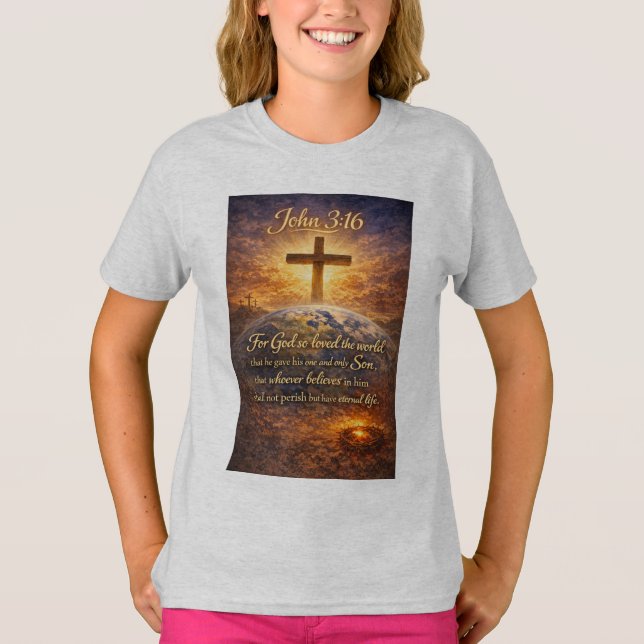 John 3:16 Bibelvers Flick T-Shirt (Framsida)