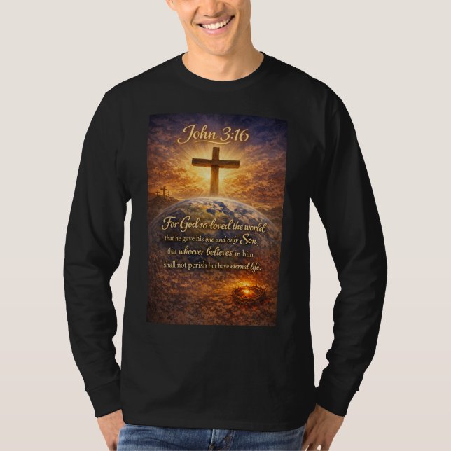 John 3:16 Bibelvers Mäns Långärmad T-Shirt (Framsida)