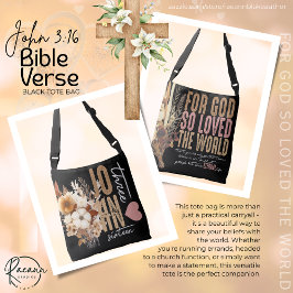 John 3:16 Bibelvers Svart Totebag Axelväska