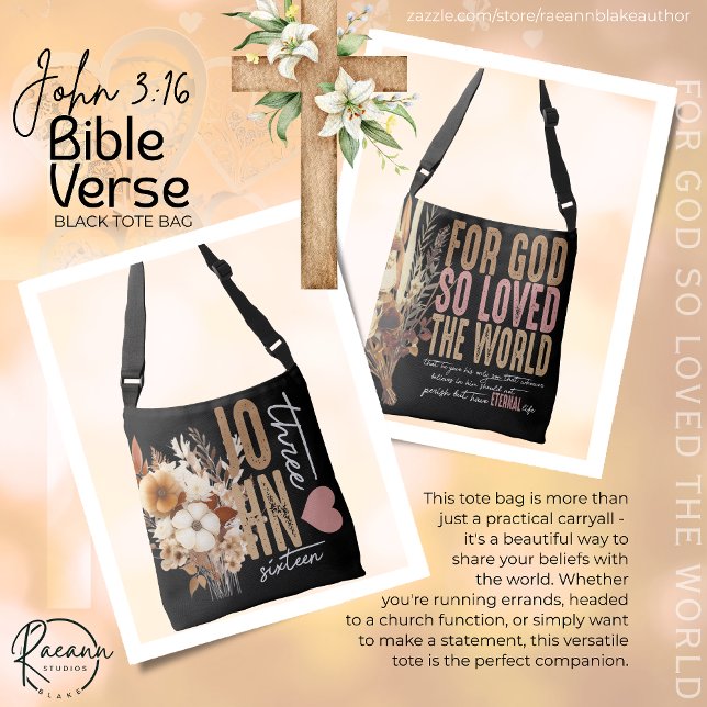 John 3:16 Bibelvers Svart Totebag Axelväska (Skapare uppladdad)