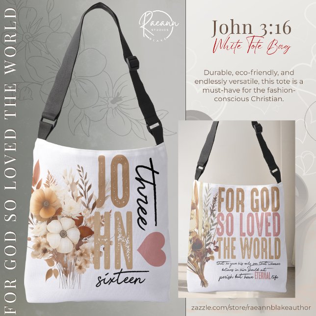 John 3:16 Bibelvers Vit Toteväska Axelväska (Skapare uppladdad)