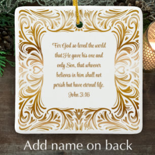 John 3:16 Bible Scripture Personlig jul Julgransprydnad Keramik