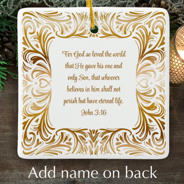 John 3:16 Bible Scripture Personlig jul Julgransprydnad Keramik (Add your name and short note to personalize this beautiful John 3:16 Christmas ornament gift.
)