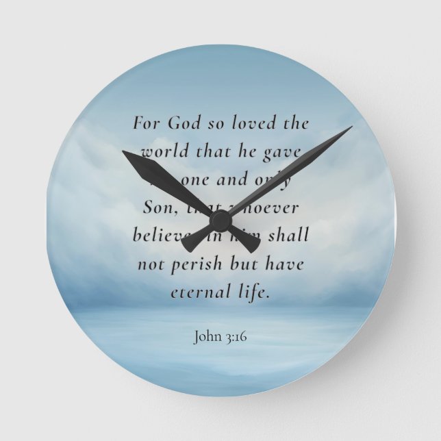 John 3:16 Bible Verse-bild Rund Klocka (Framsida)