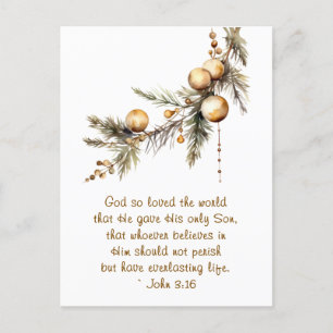 John 3:16 Bible Verse Christian Guld jul Helg Vykort