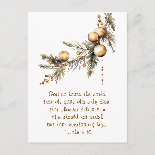 John 3:16 Bible Verse Christian Guld jul Helg Vykort (Framsida)