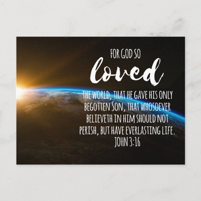 John 3:16 Bible Verse Christian Vykort (Framsida)