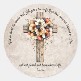 John 3:16 Bible Verse Classic Round Sticker Runt Klistermärke