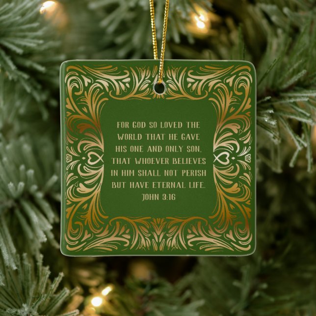 John 3:16 Bible Verse Grönt Anpassningsbar jul Julgransprydnad Keramik (Träd)