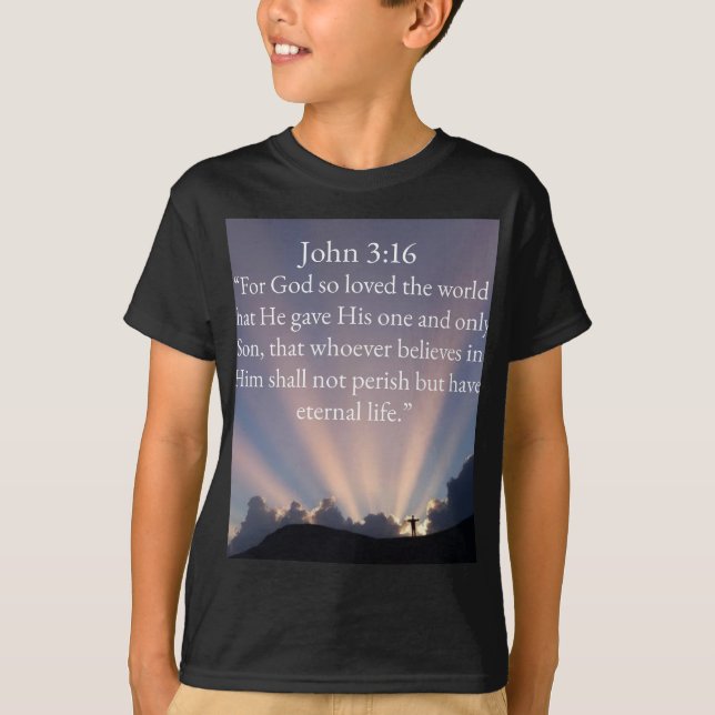 John 3:16 Bible Verse Kid's Tee Shirt (Framsida)