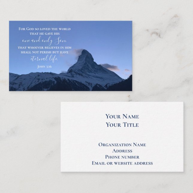 John 3:16 Bible Verse | Matterhorn Original Photo Visitkort (Fram/baksida)