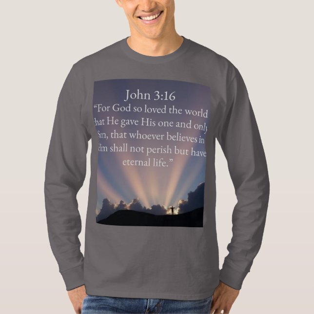 John 3:16 Bible Verse Men's Long Sleeve Tee Shirt (Framsida)