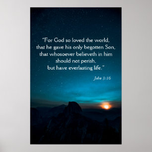 John 3:16 Bible Verse Night Blå himmel Poster
