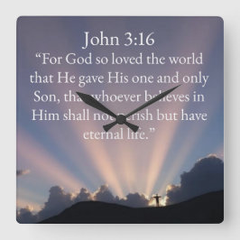 John 3:16 Bible Verse Wall Clock Fyrkantig Klocka