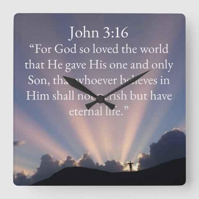 John 3:16 Bible Verse Wall Clock Fyrkantig Klocka (Framsida)